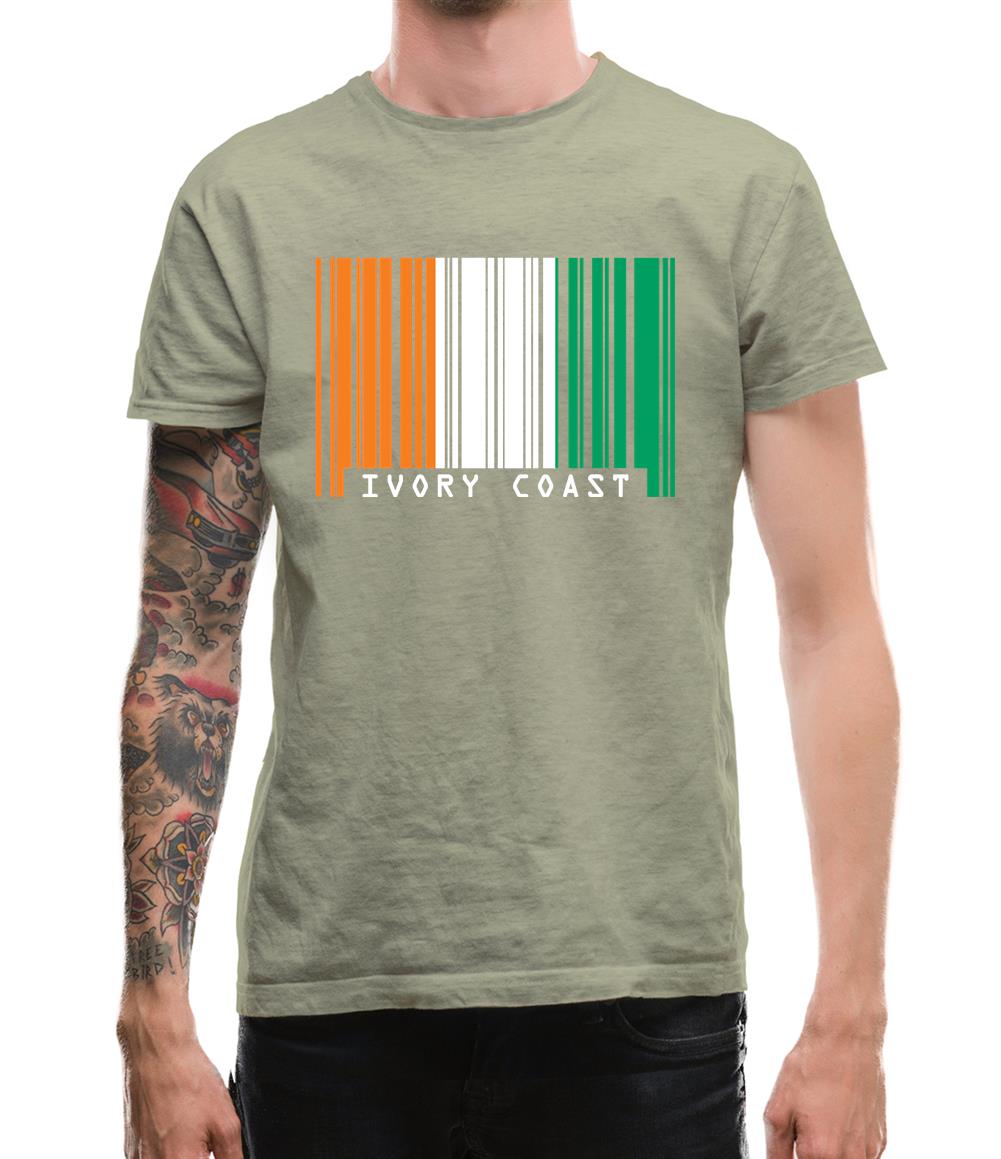 Ivory Coast  Barcode Style Flag Mens T-Shirt