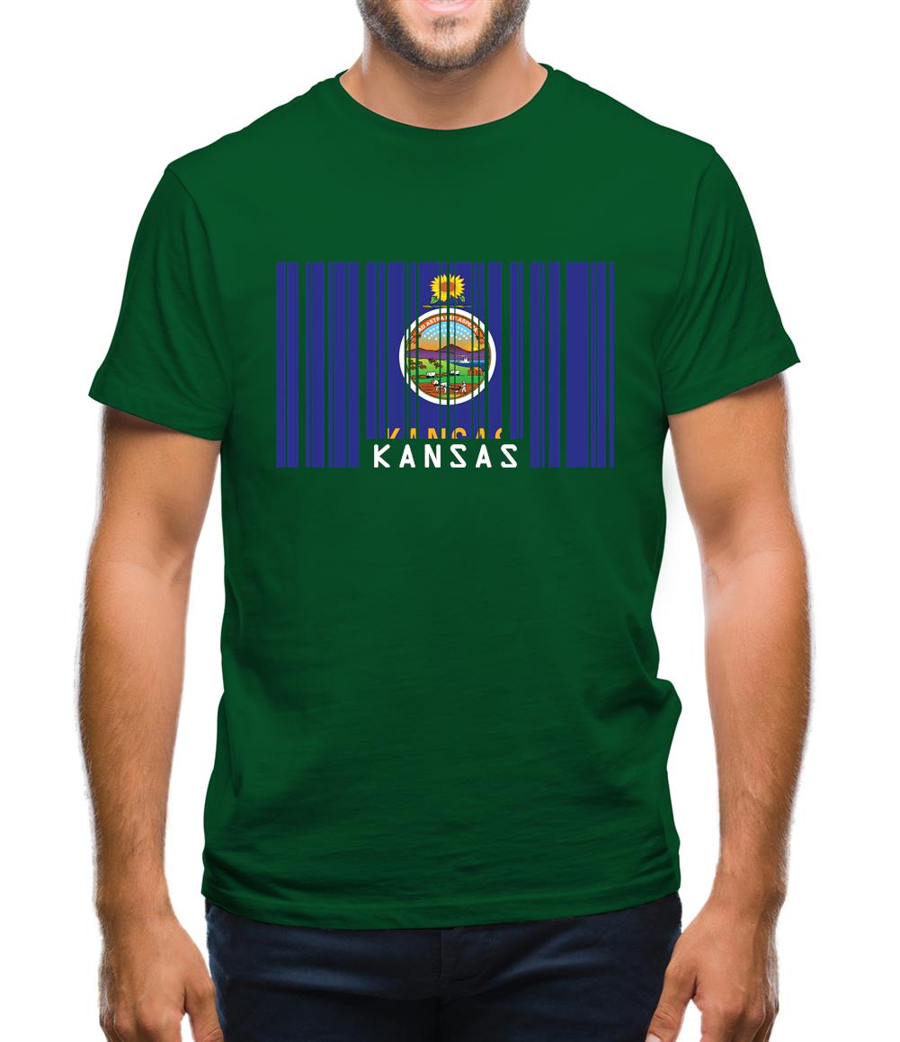 Kansas Barcode Style Flag Mens T-Shirt