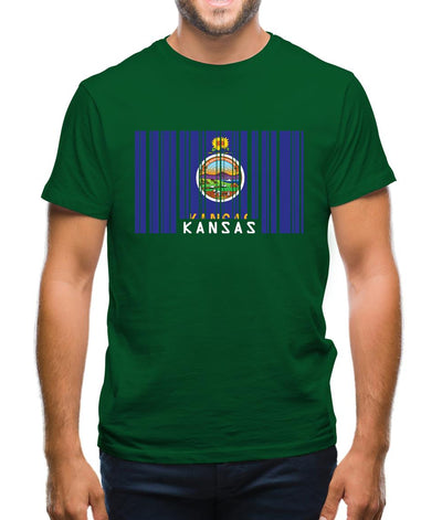 Kansas Barcode Style Flag Mens T-Shirt