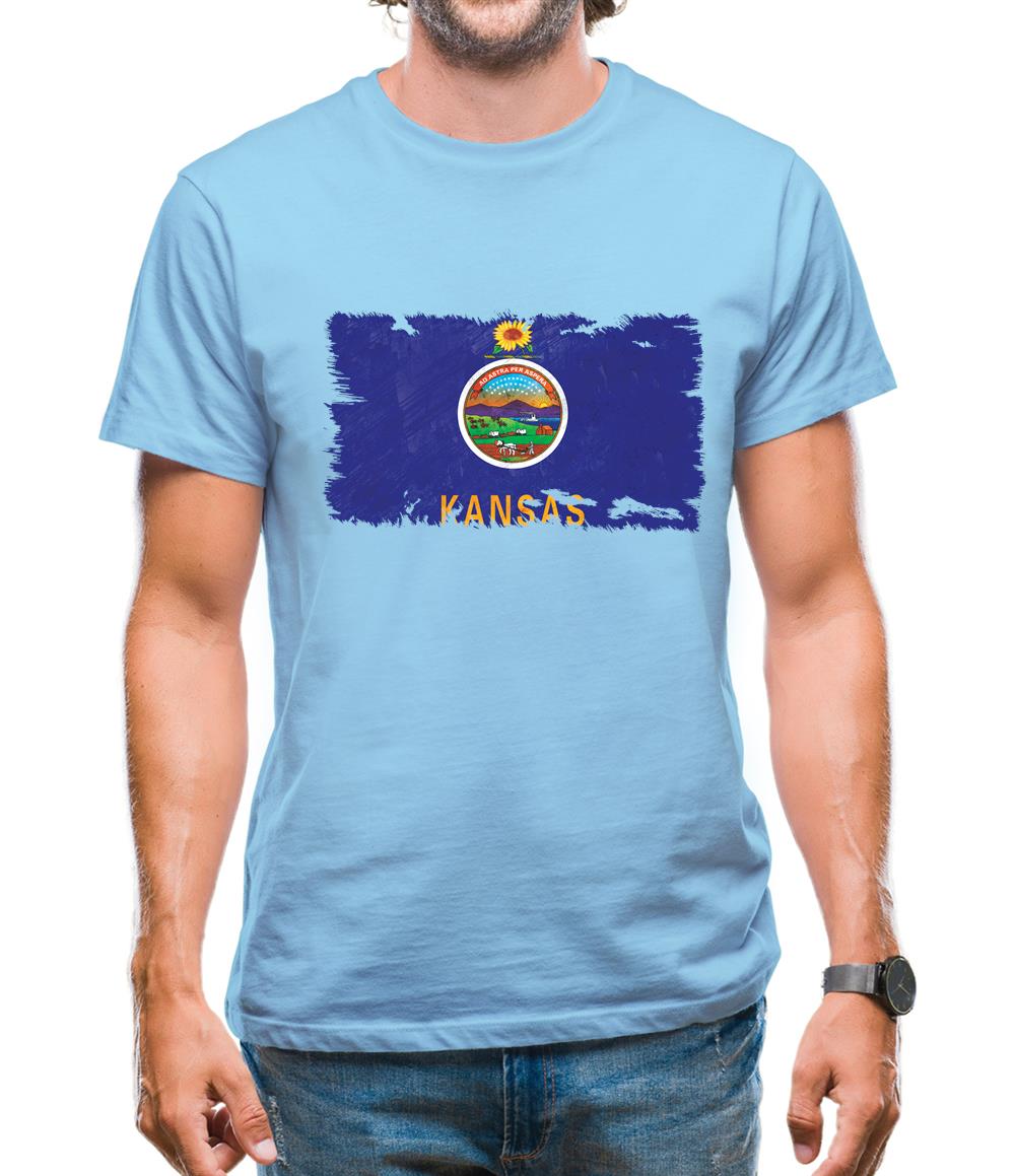 Kansas Grunge Style Flag Mens T-Shirt