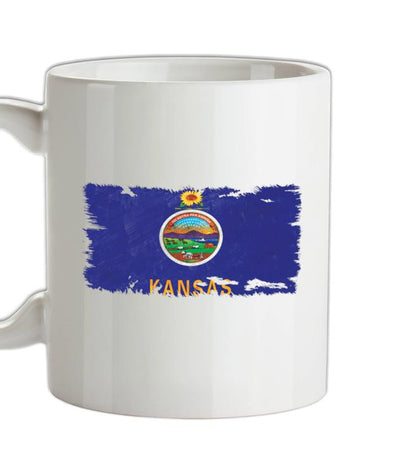 Kansas Grunge Style Flag Ceramic Mug