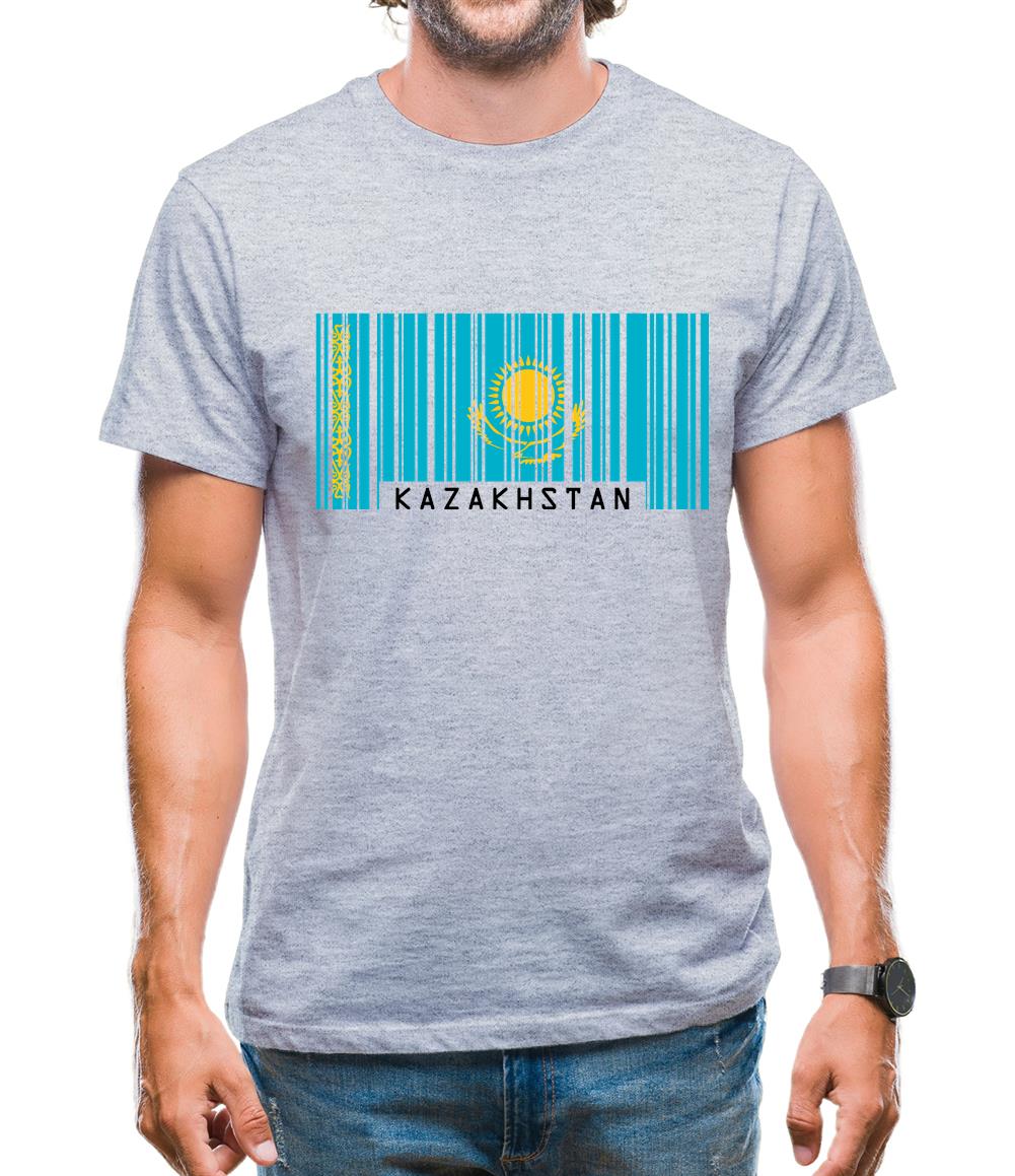 Kazakhstan Barcode Style Flag Mens T-Shirt