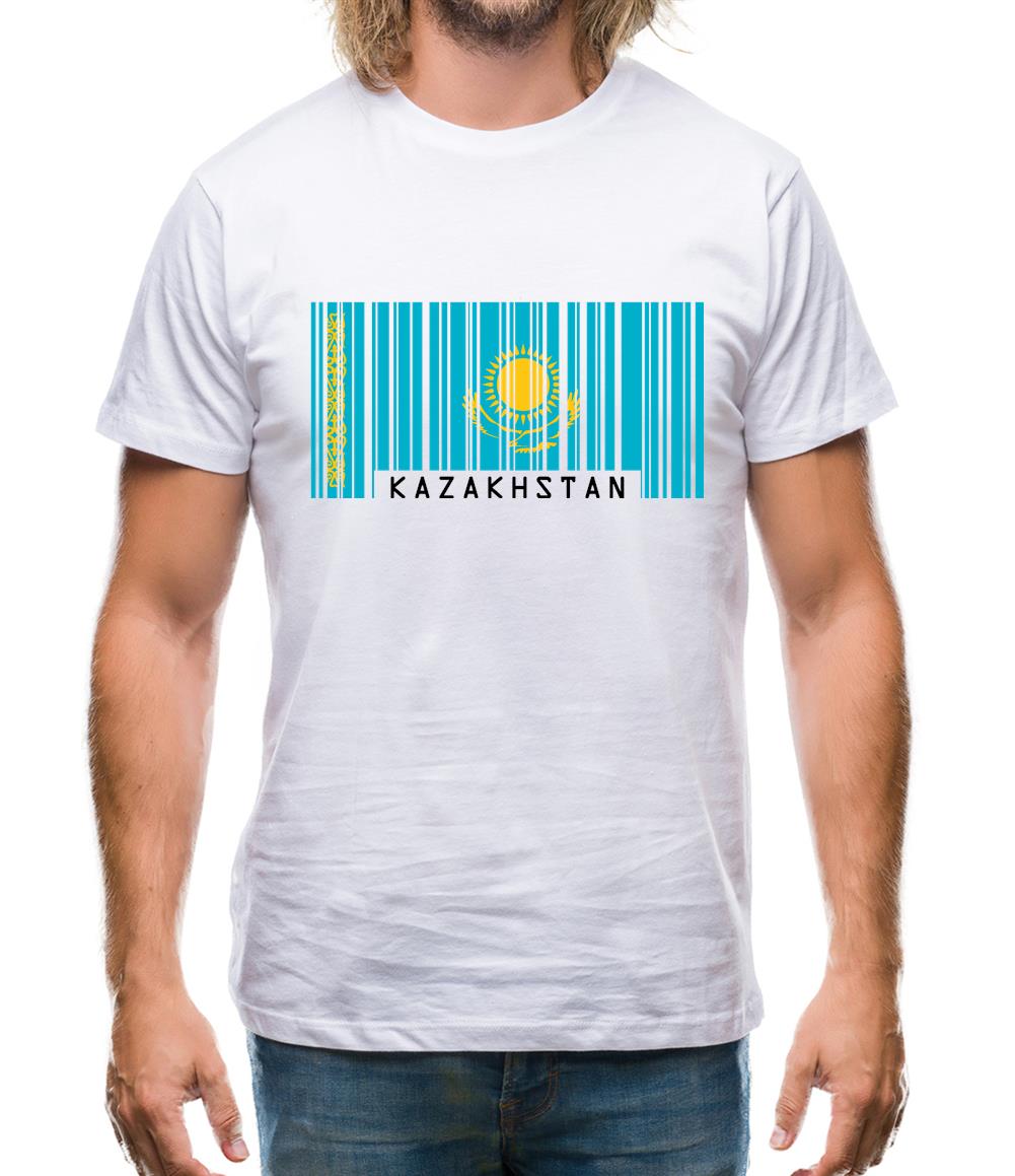 Kazakhstan Barcode Style Flag Mens T-Shirt