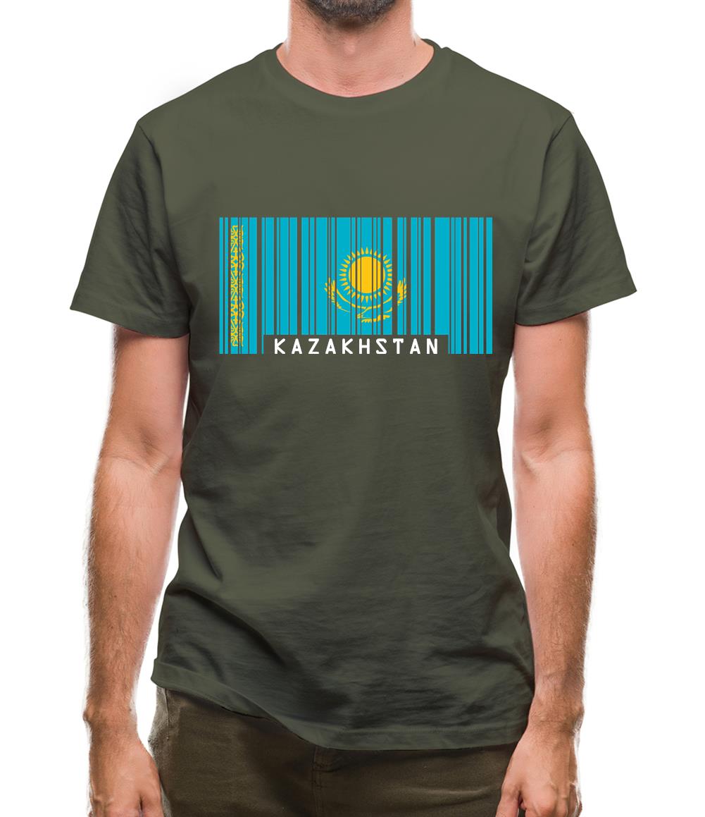 Kazakhstan Barcode Style Flag Mens T-Shirt