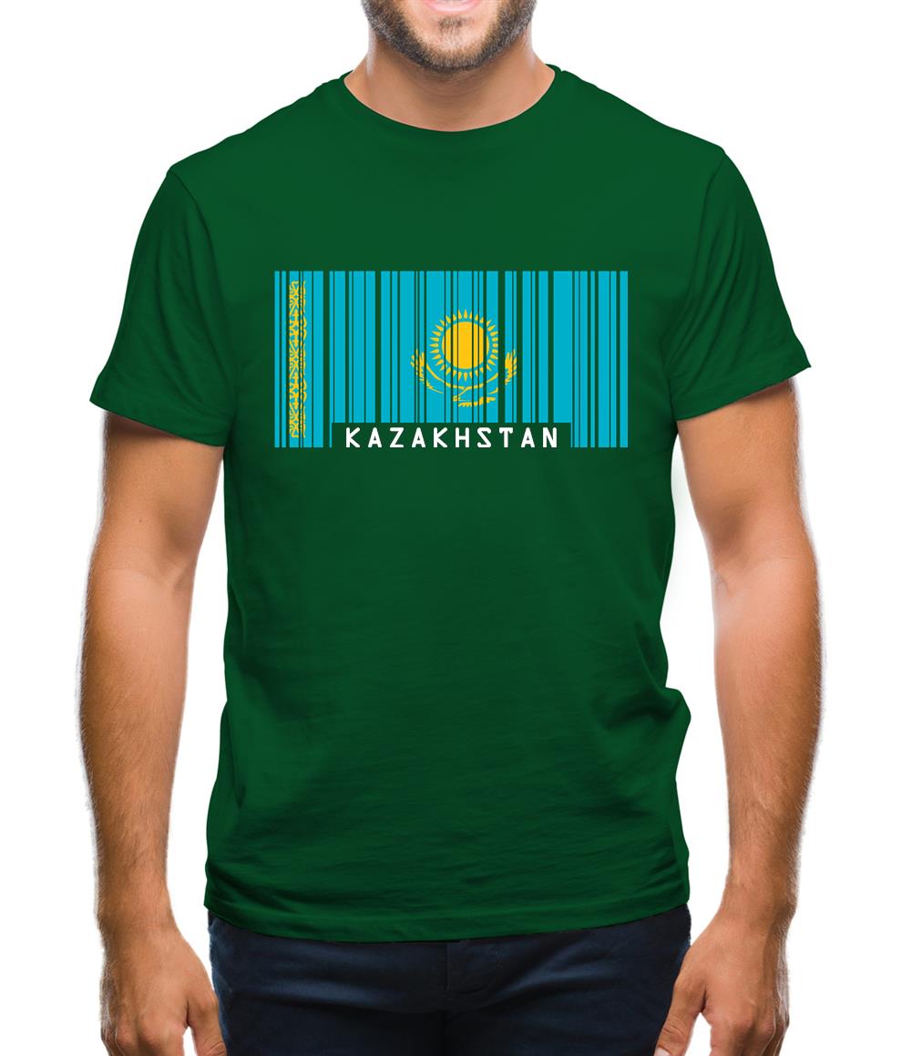 Kazakhstan Barcode Style Flag Mens T-Shirt