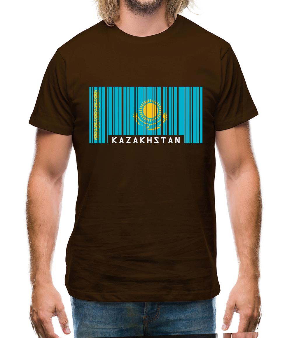 Kazakhstan Barcode Style Flag Mens T-Shirt