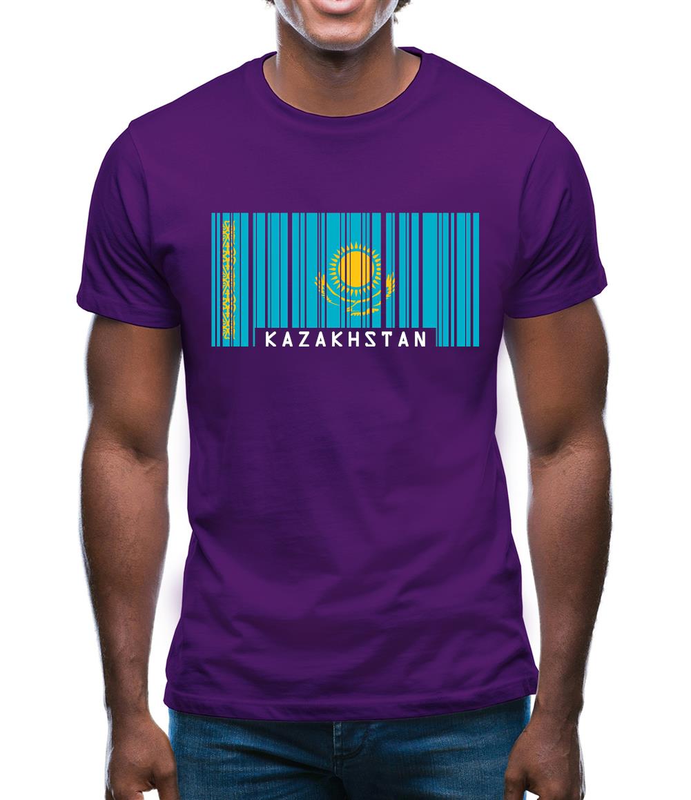 Kazakhstan Barcode Style Flag Mens T-Shirt