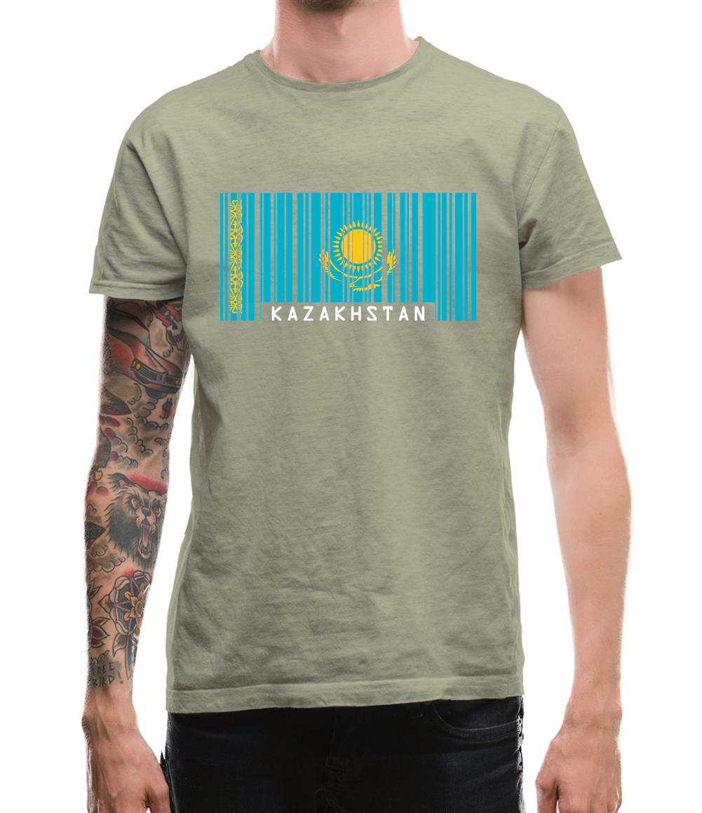 Kazakhstan Barcode Style Flag Mens T-Shirt