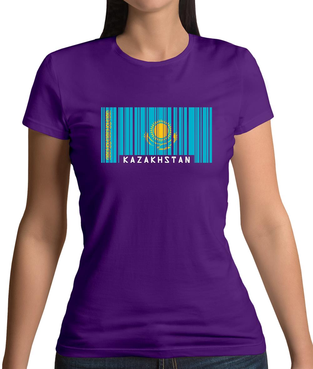 Kazakhstan Barcode Style Flag Womens T-Shirt