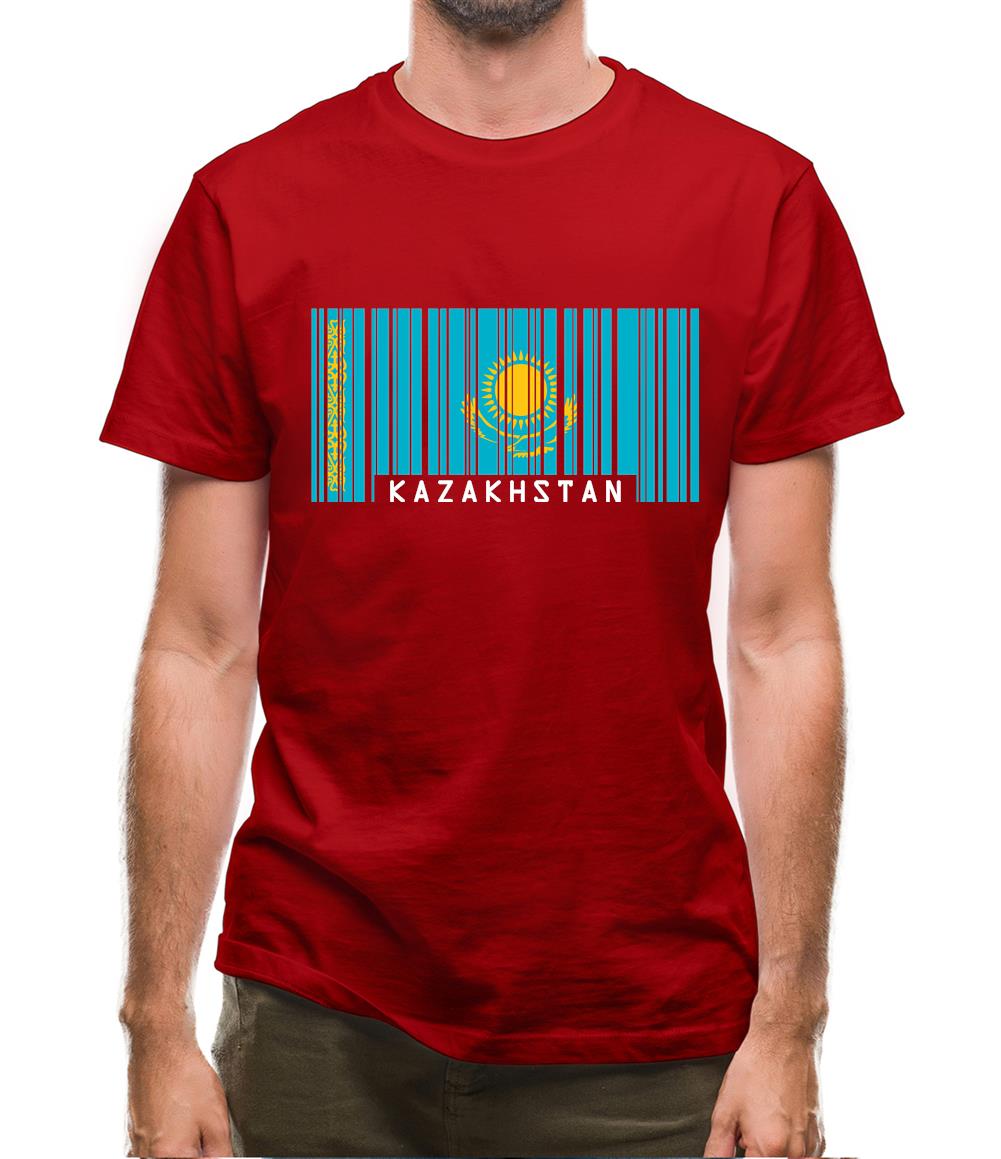 Kazakhstan Barcode Style Flag Mens T-Shirt