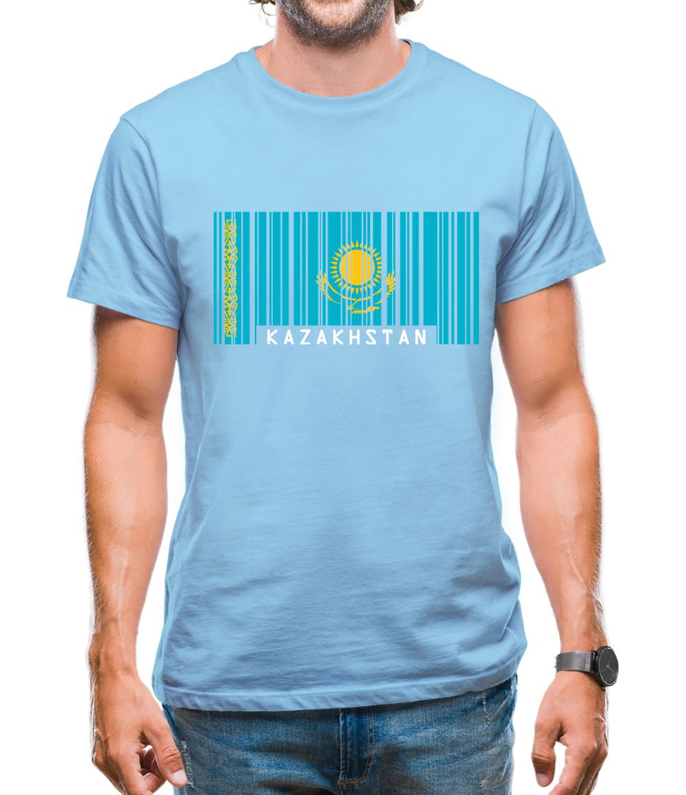 Kazakhstan Barcode Style Flag Mens T-Shirt