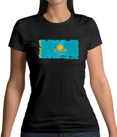 Kazakhstan Grunge Style Flag Womens T-Shirt