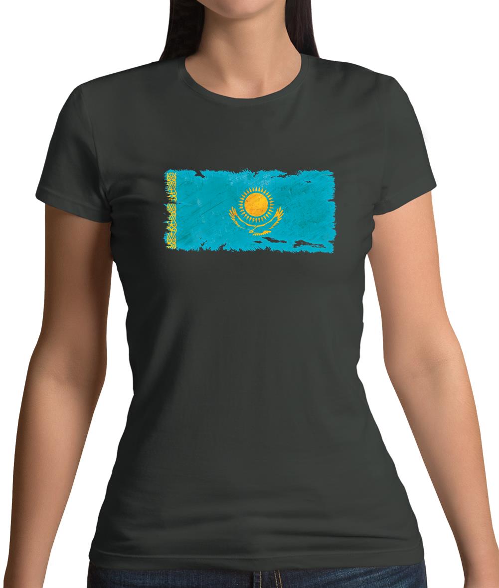 Kazakhstan Grunge Style Flag Womens T-Shirt