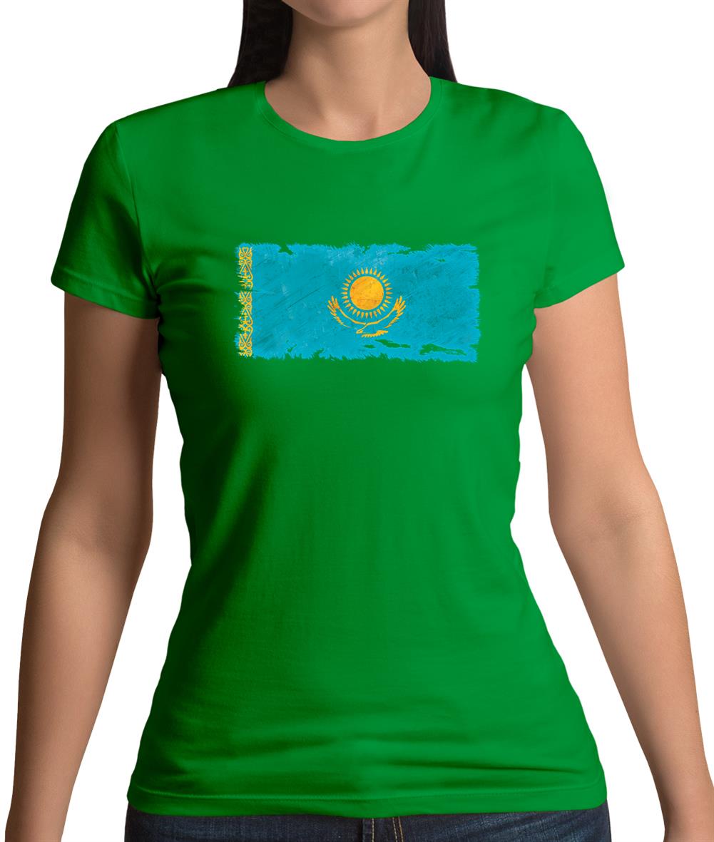 Kazakhstan Grunge Style Flag Womens T-Shirt