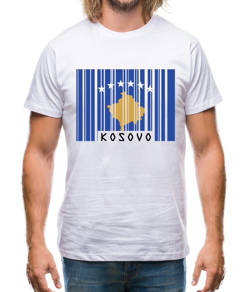 Kosovo Barcode Style Flag Mens T-Shirt