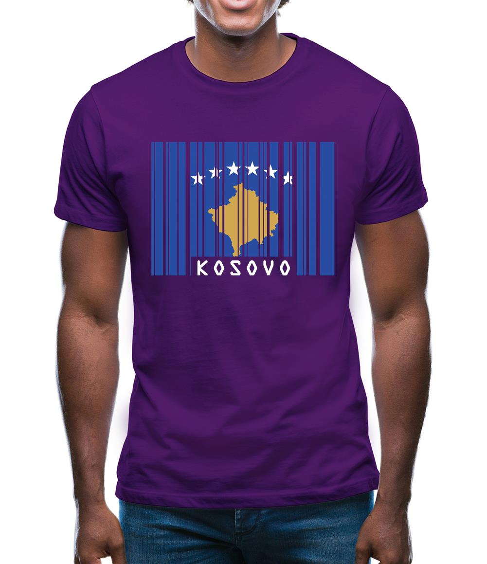 Kosovo Barcode Style Flag Mens T-Shirt