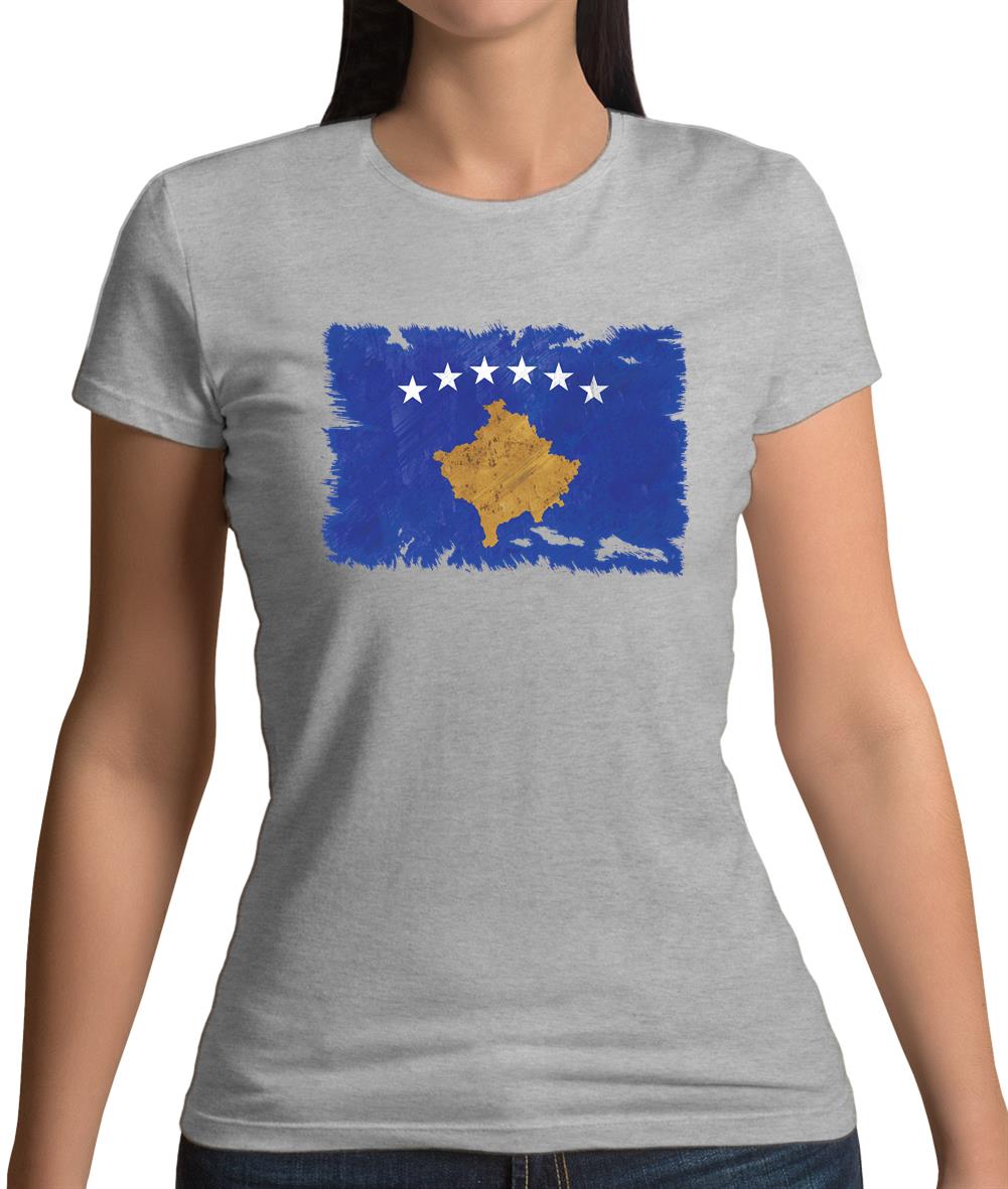 Kosovo Grunge Style Flag Womens T-Shirt
