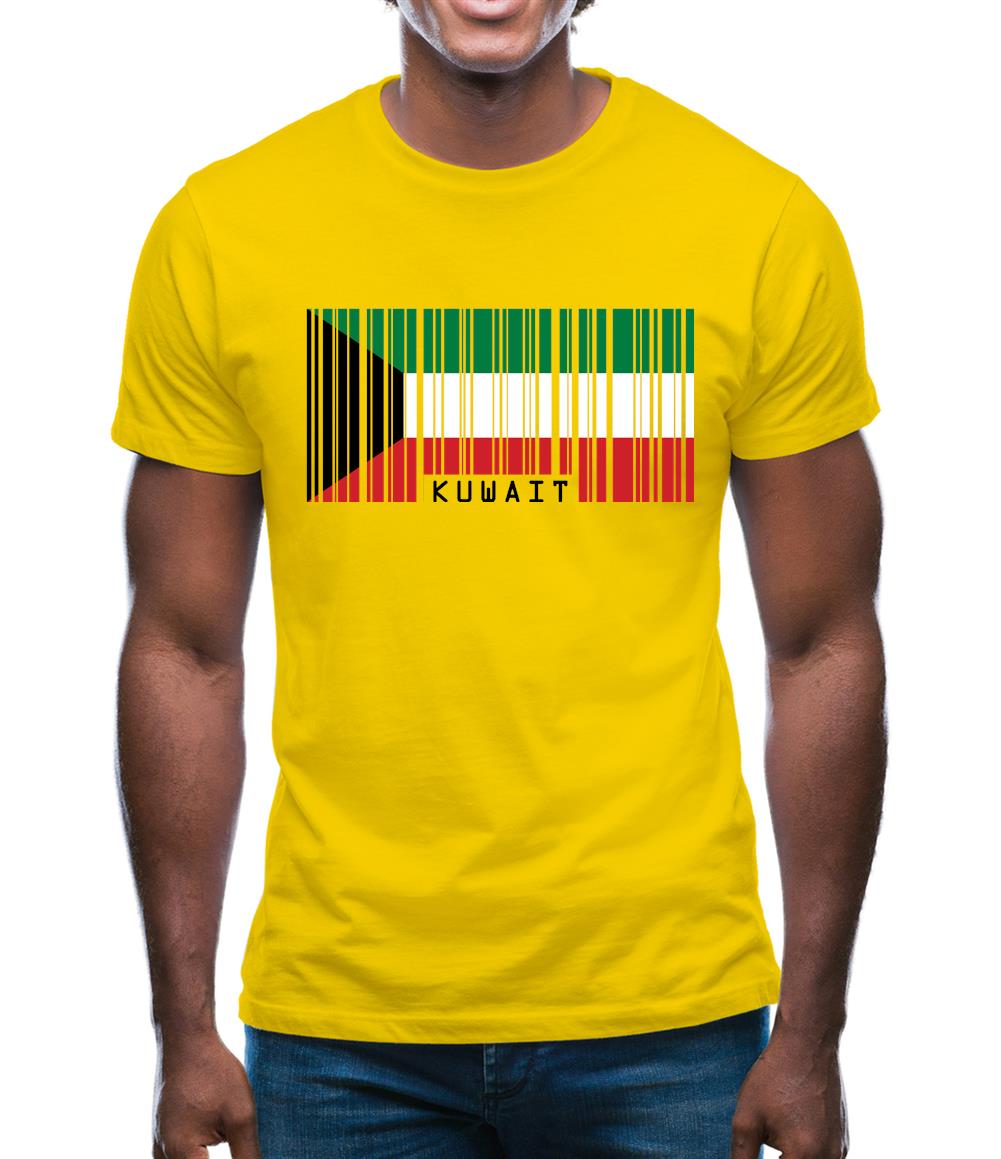 Kuwait Barcode Style Flag Mens T-Shirt