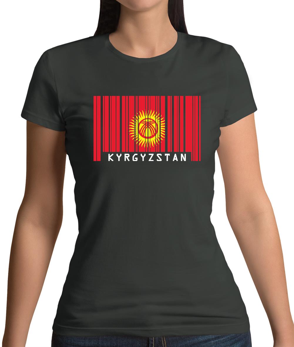 Kyrgyzstan Barcode Style Flag Womens T-Shirt