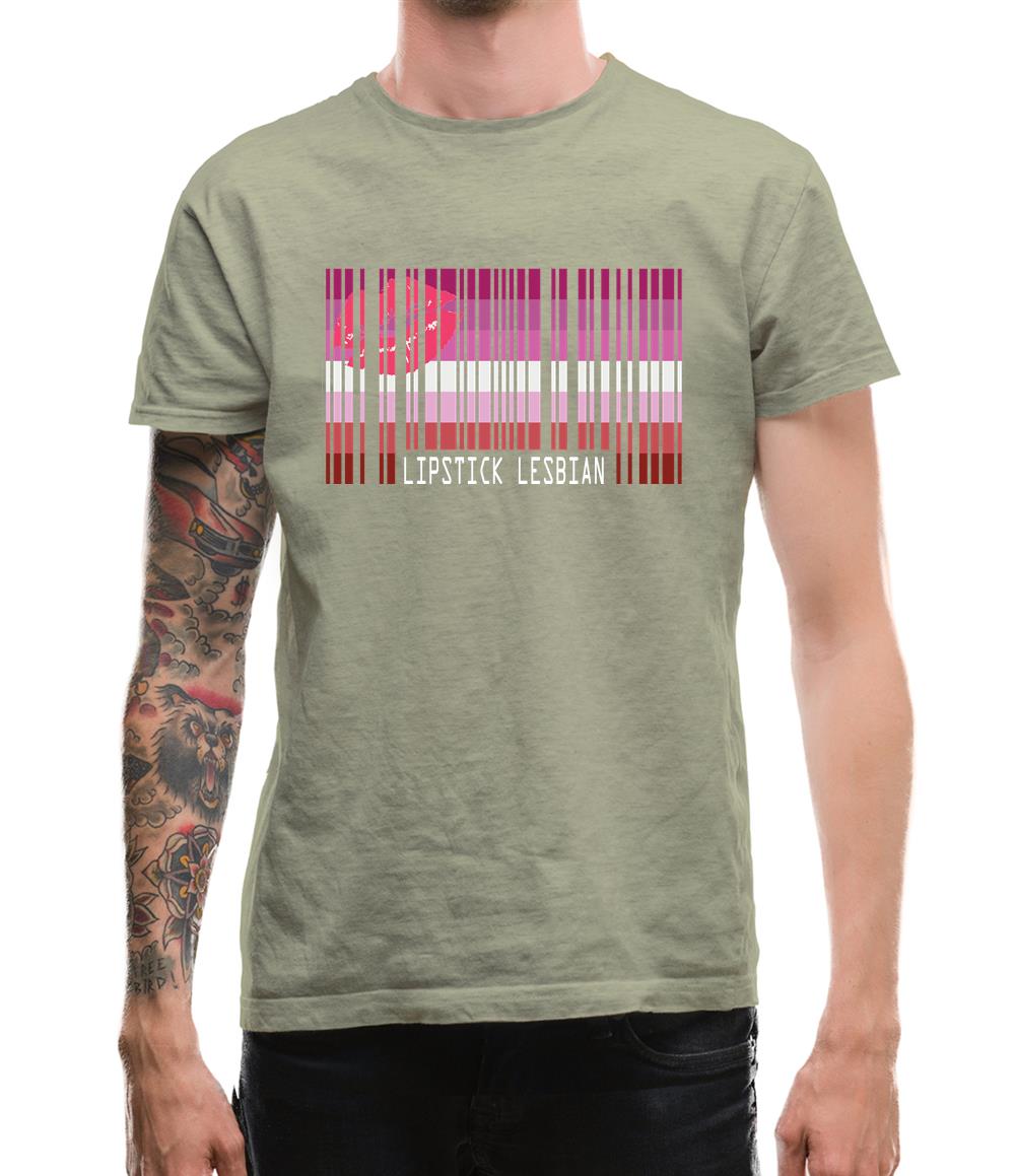 Lgbt Barcode Flags Lipstick Lesbian Mens T-Shirt