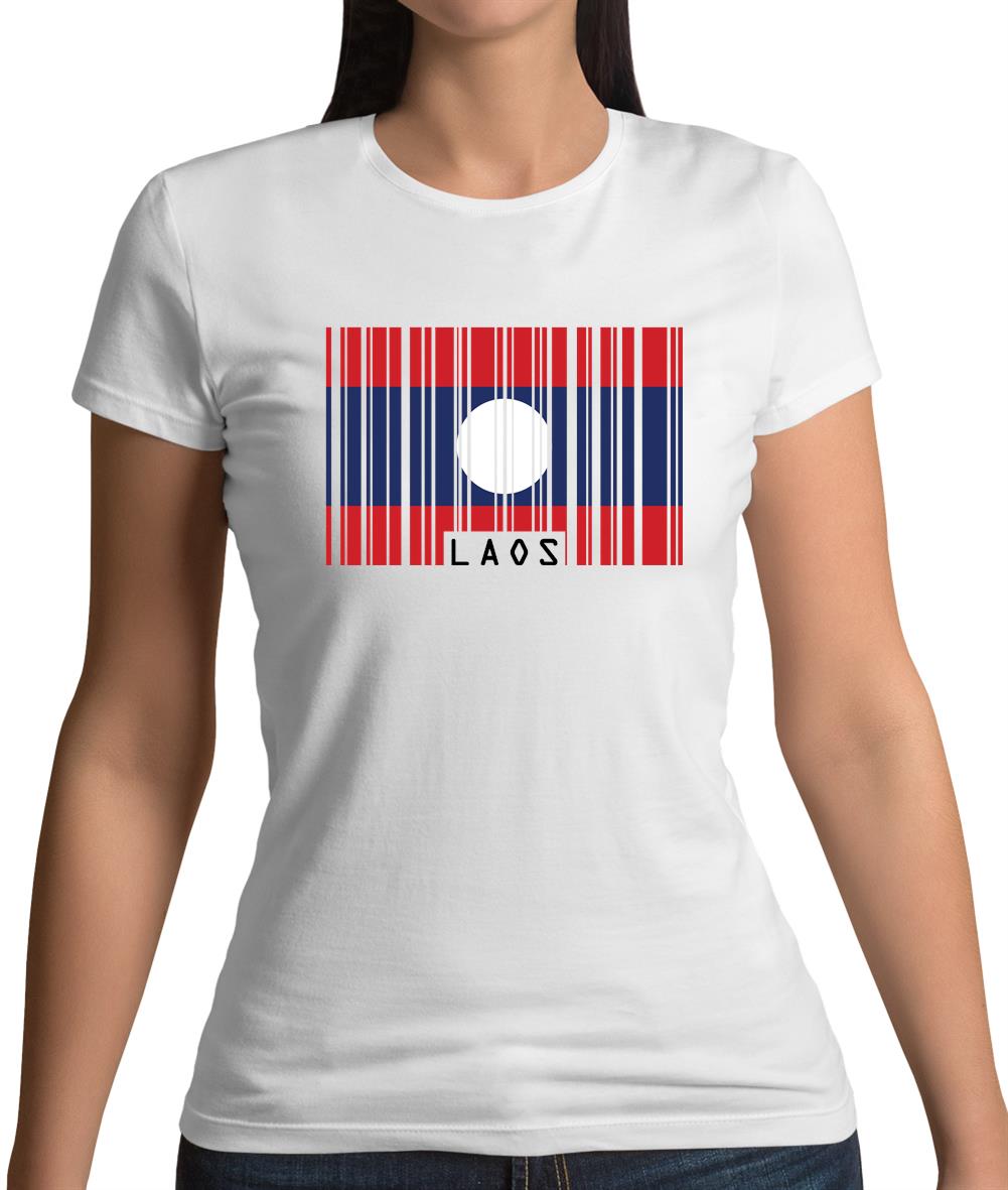 Laos Barcode Style Flag Womens T-Shirt