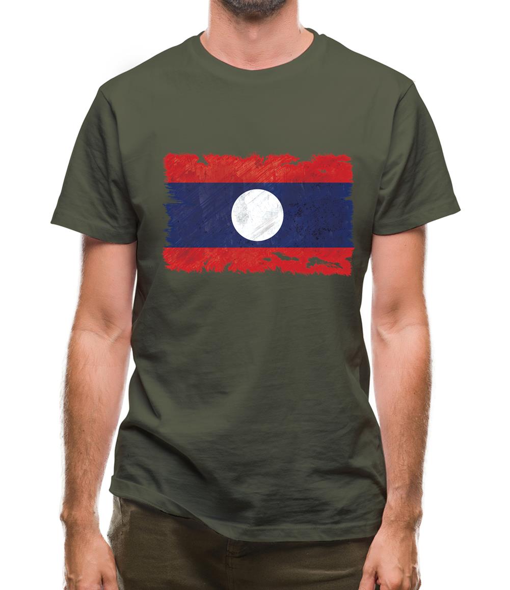 Laos Grunge Style Flag Mens T-Shirt