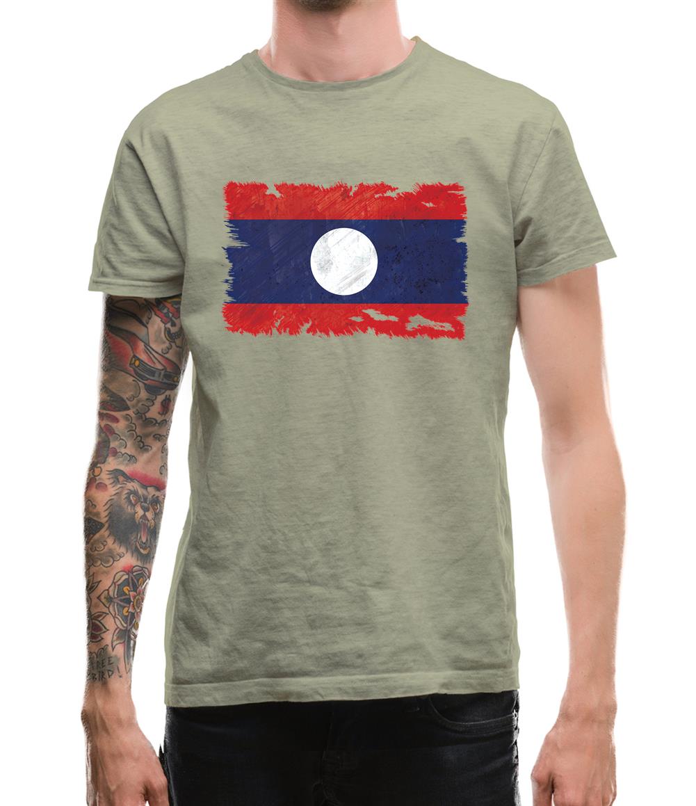 Laos Grunge Style Flag Mens T-Shirt