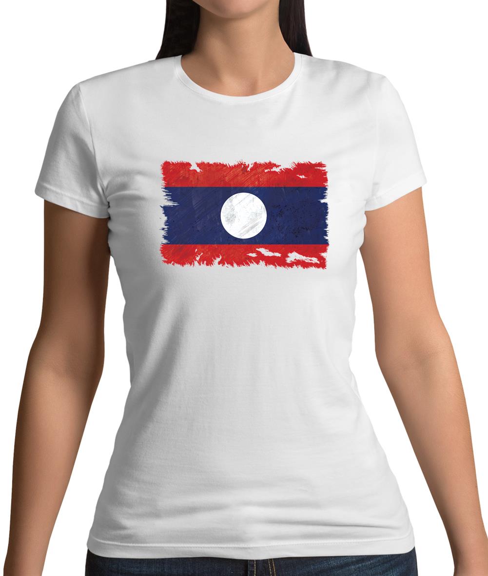 Laos Grunge Style Flag Womens T-Shirt