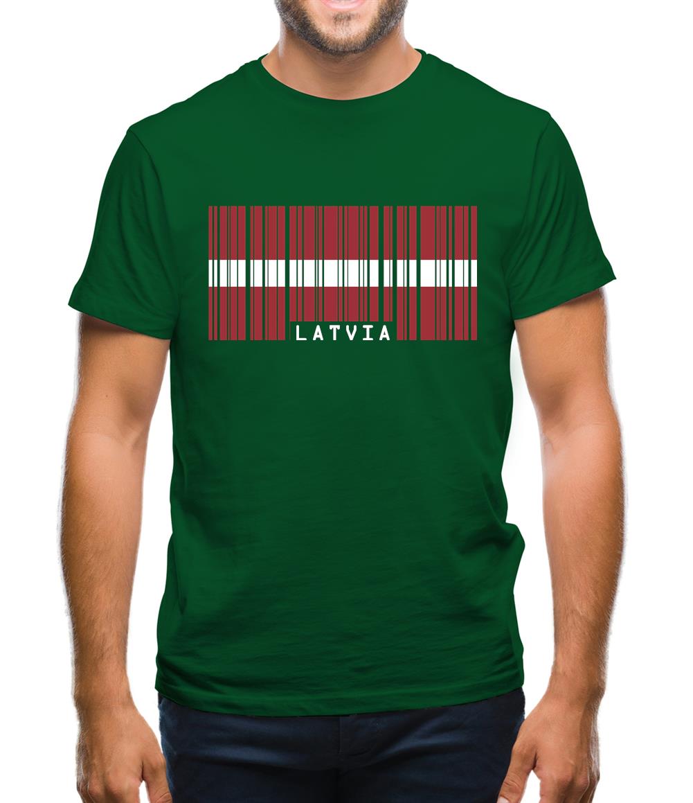 Latvia Barcode Style Flag Mens T-Shirt