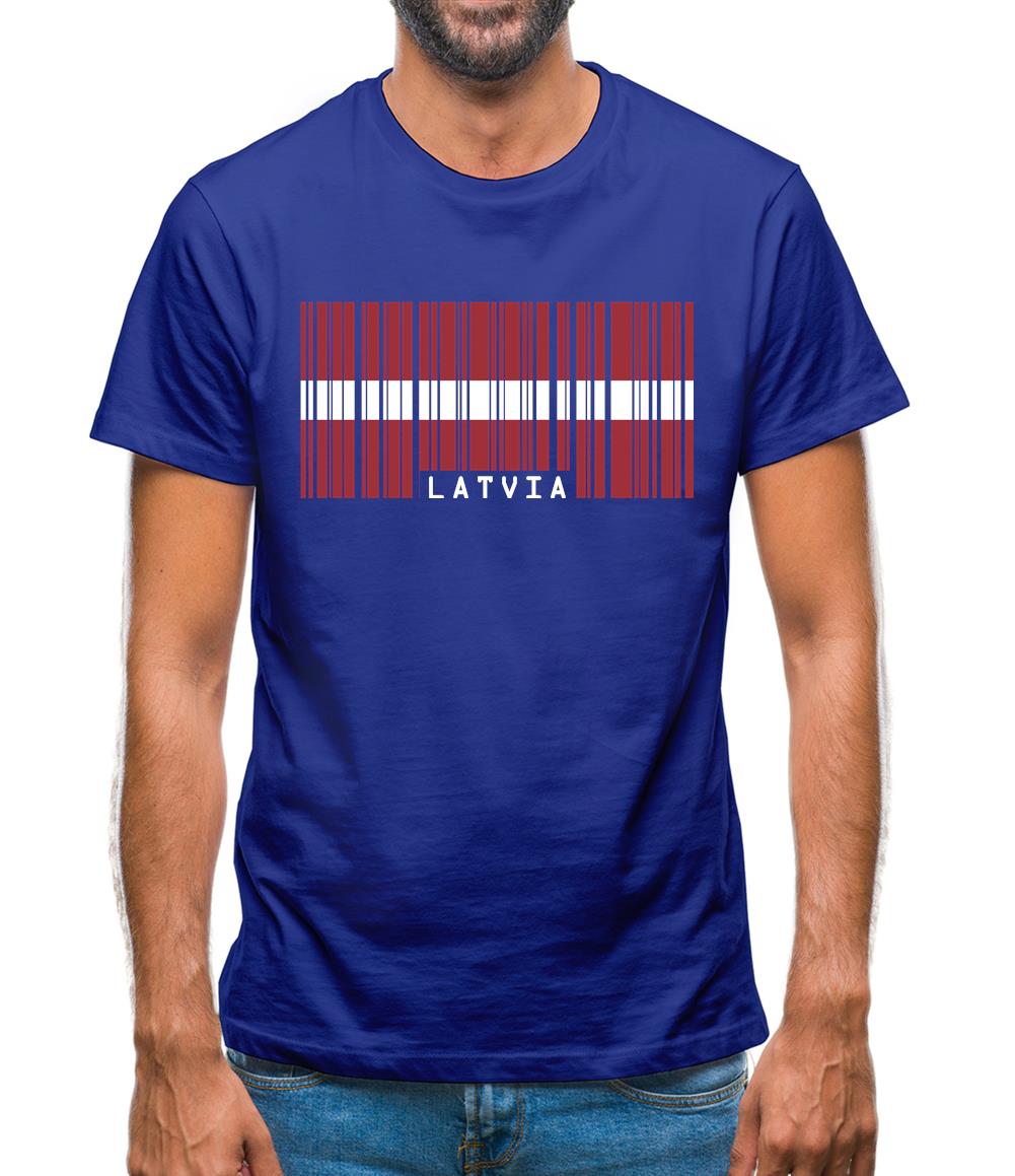 Latvia Barcode Style Flag Mens T-Shirt