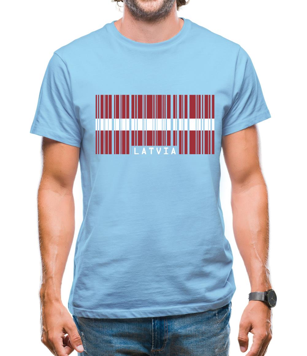 Latvia Barcode Style Flag Mens T-Shirt