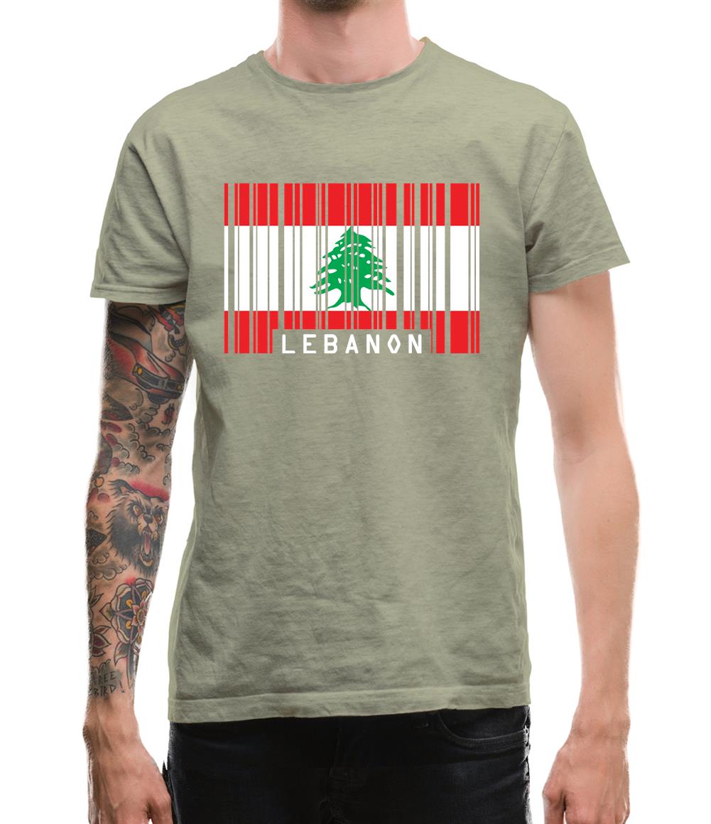Lebanon Barcode Style Flag Mens T-Shirt