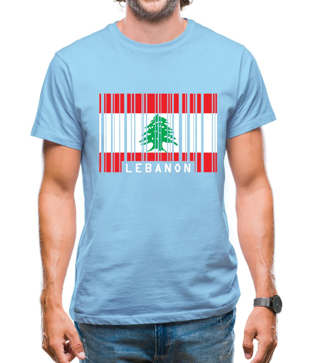 Lebanon Barcode Style Flag Mens T-Shirt