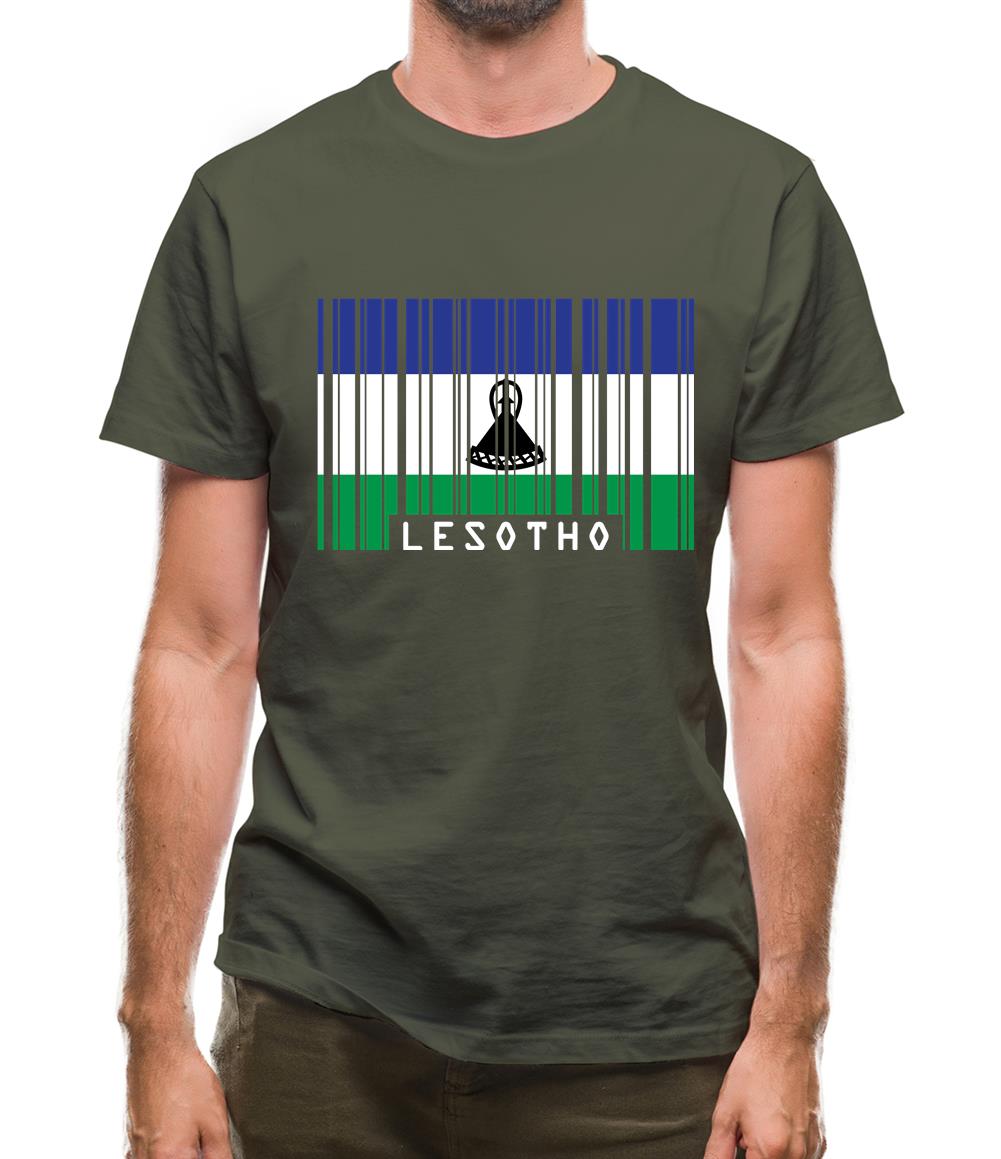 Lesotho Barcode Style Flag Mens T-Shirt