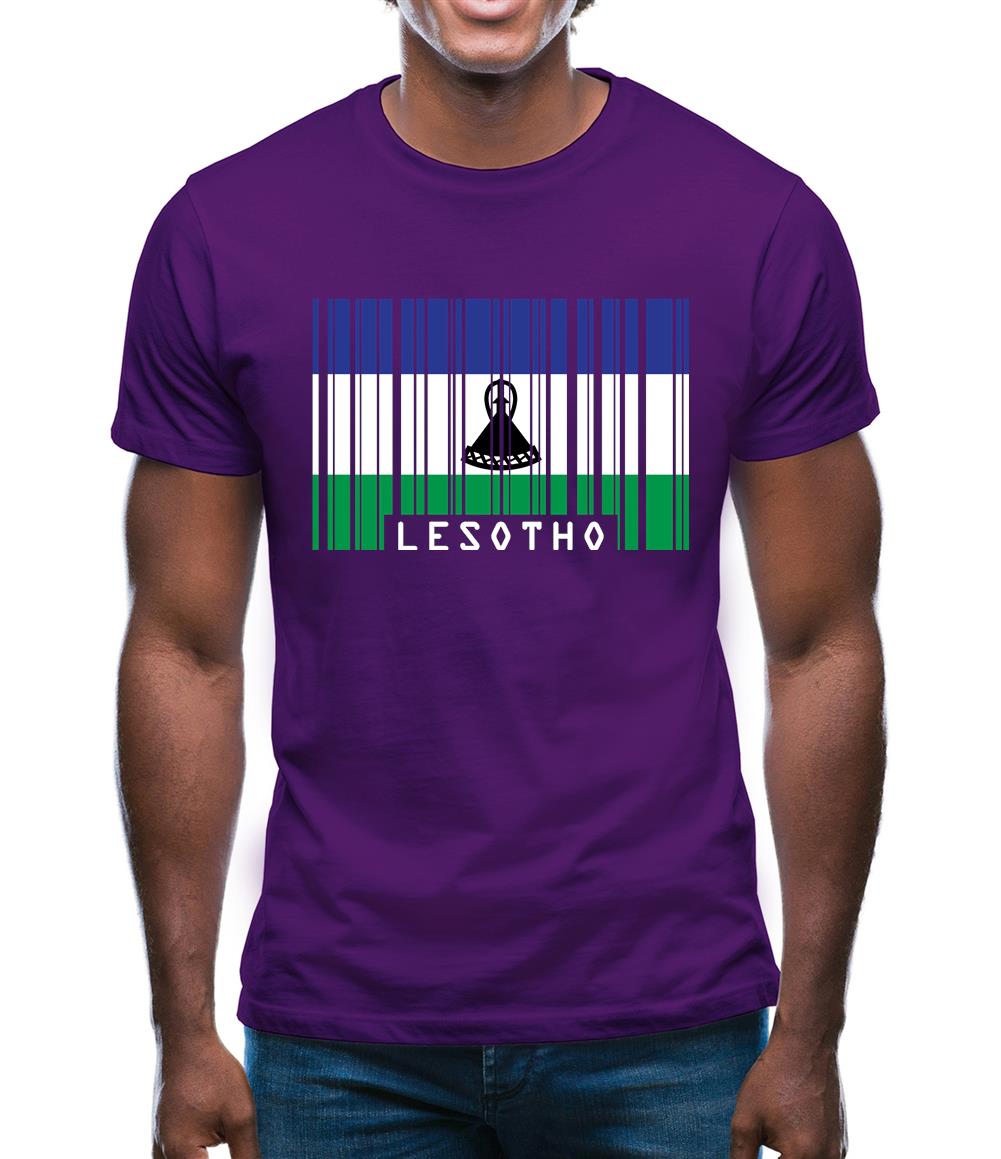 Lesotho Barcode Style Flag Mens T-Shirt
