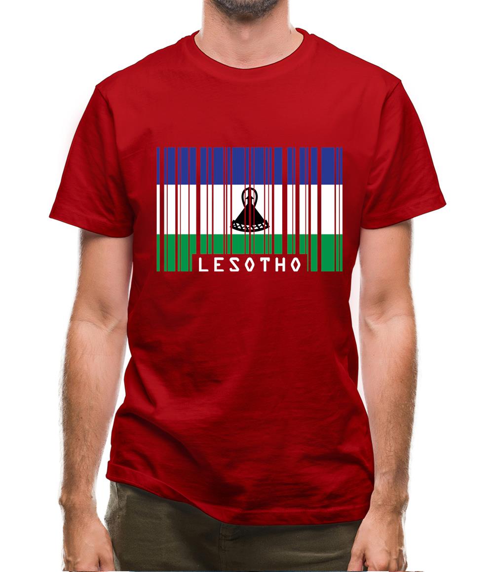 Lesotho Barcode Style Flag Mens T-Shirt