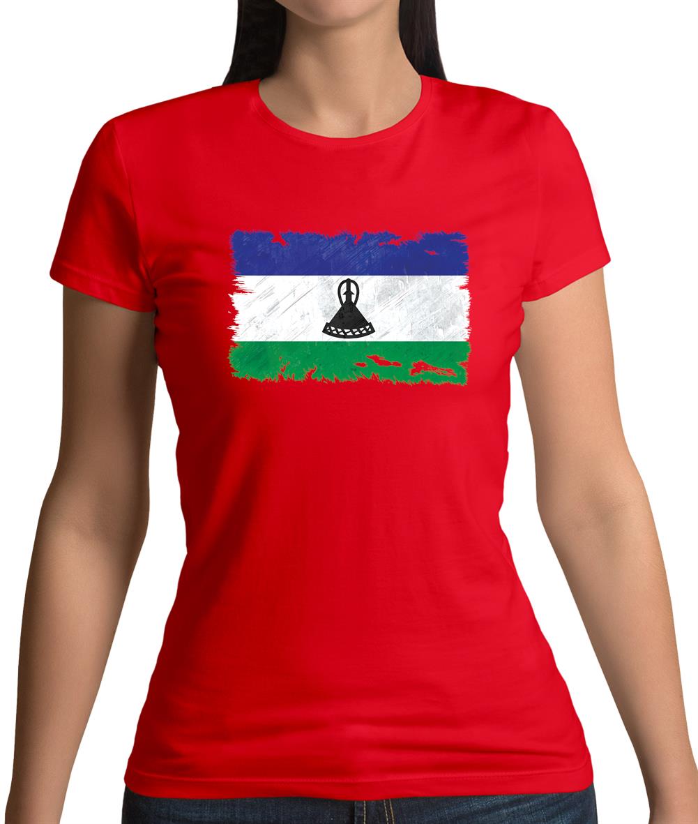 Lesotho Grunge Style Flag Womens T-Shirt