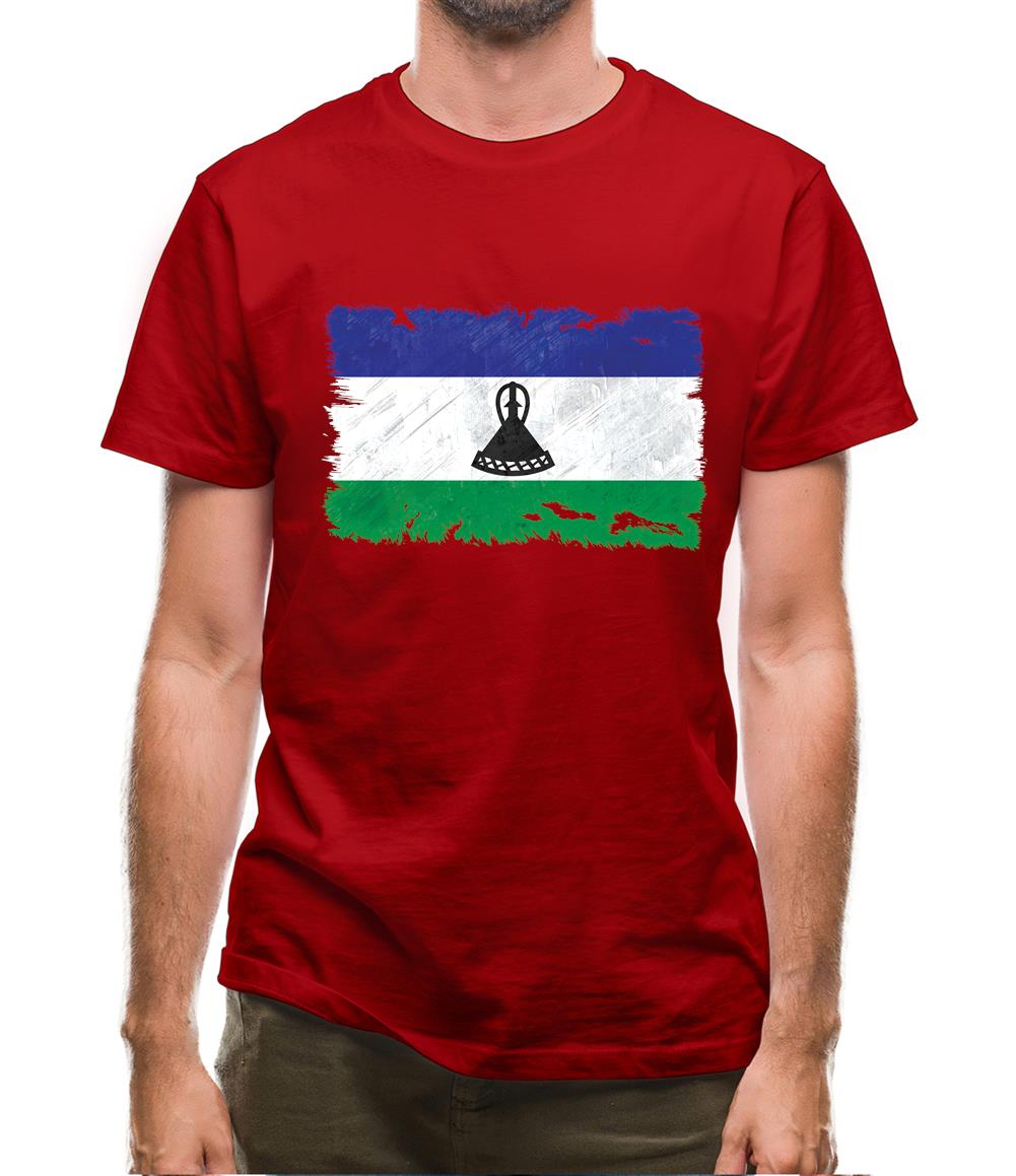 Lesotho Grunge Style Flag Mens T-Shirt