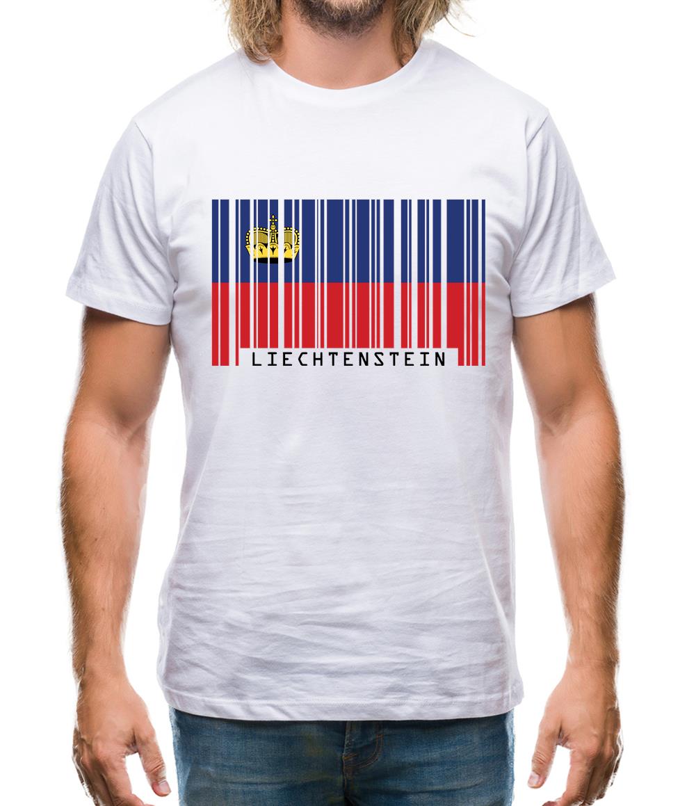 Liechtenstein Barcode Style Flag Mens T-Shirt
