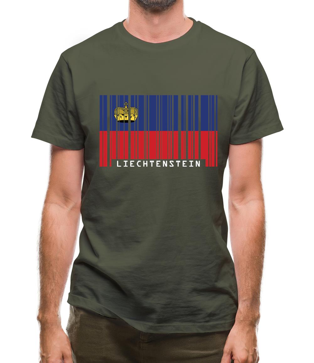 Liechtenstein Barcode Style Flag Mens T-Shirt