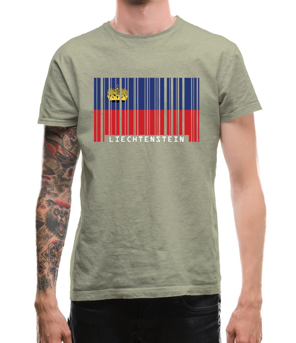 Liechtenstein Barcode Style Flag Mens T-Shirt