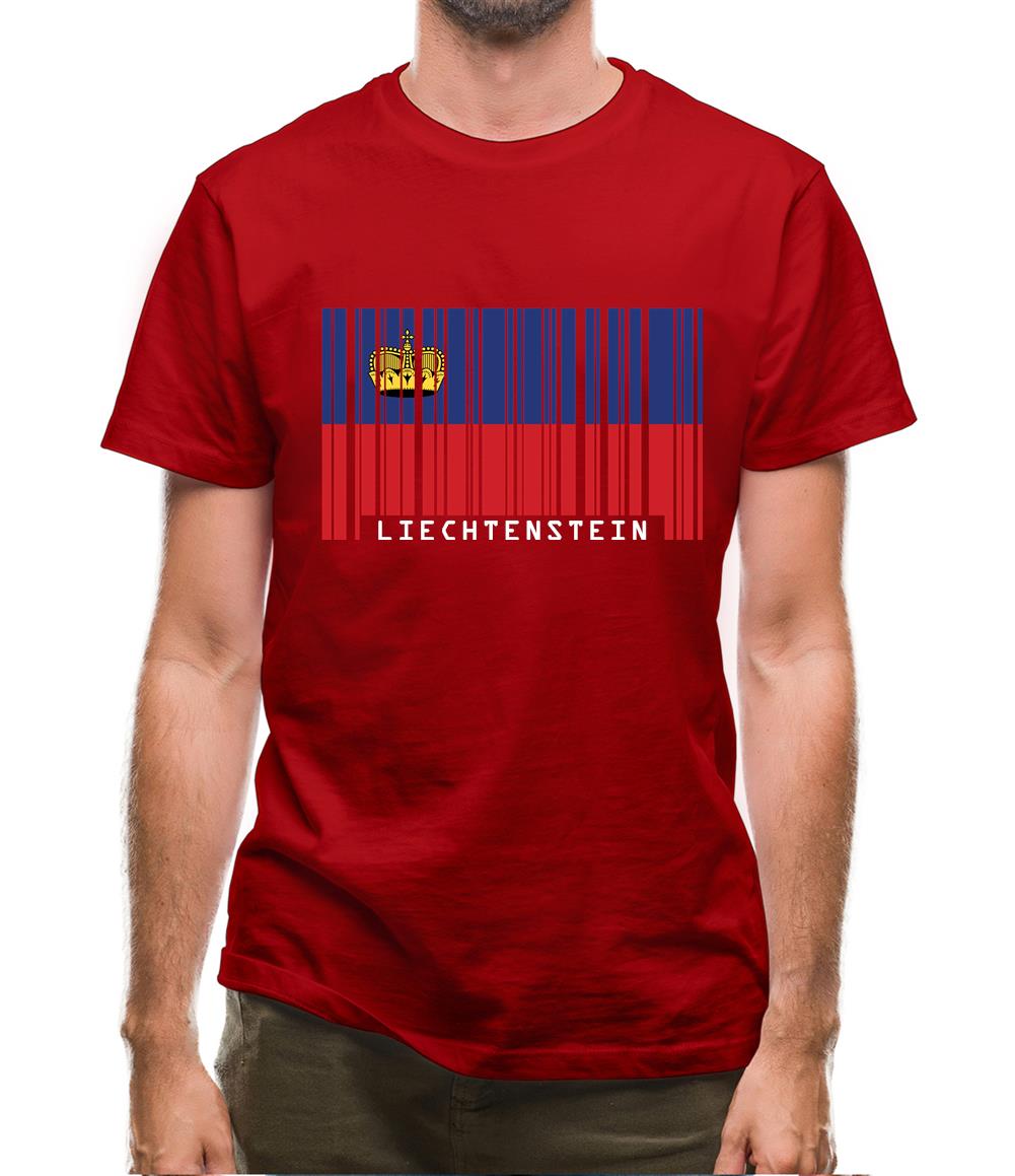 Liechtenstein Barcode Style Flag Mens T-Shirt