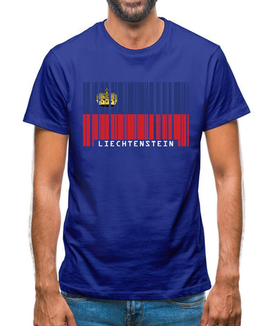 Liechtenstein Barcode Style Flag Mens T-Shirt