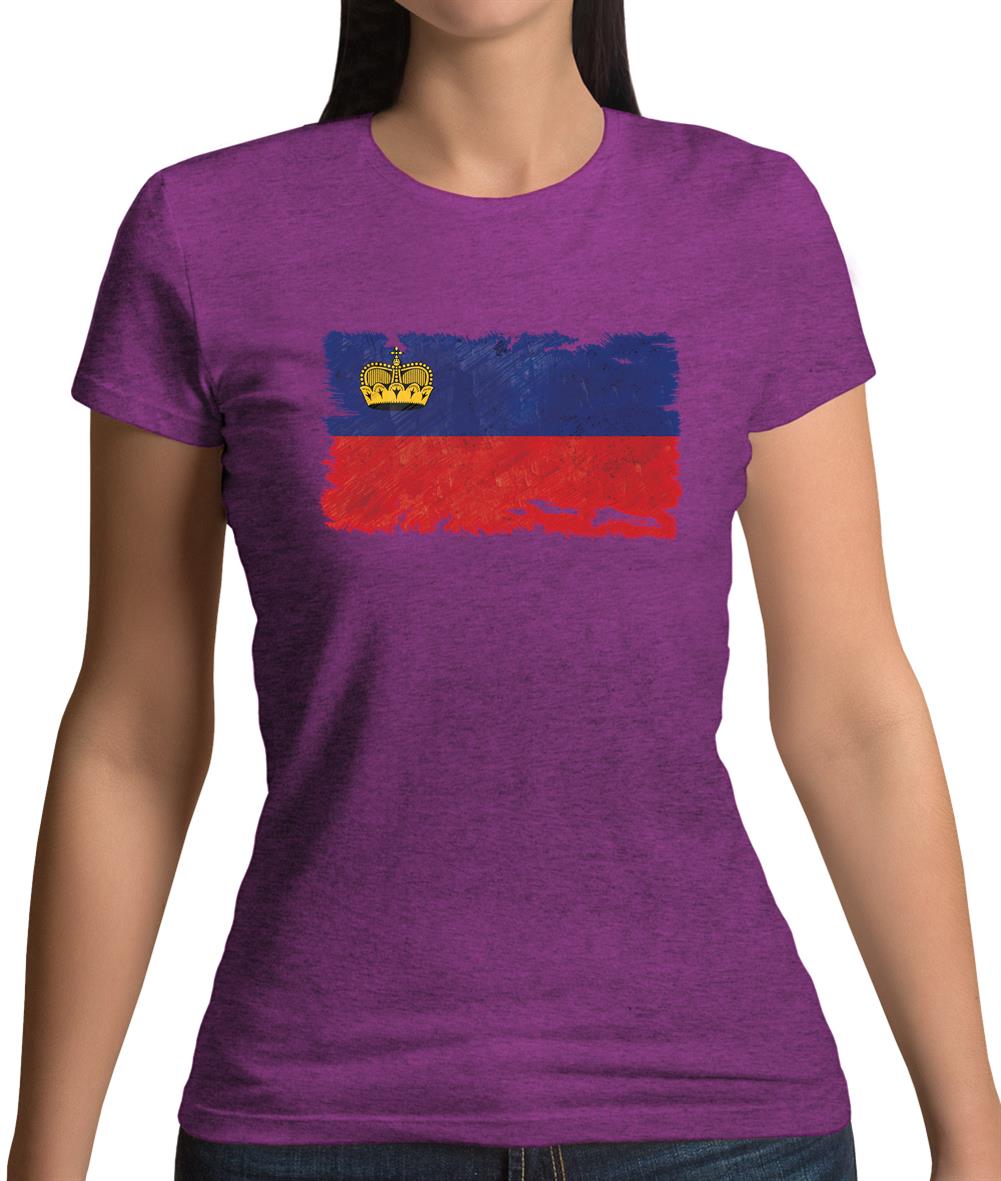 Liechtenstein Grunge Style Flag Womens T-Shirt