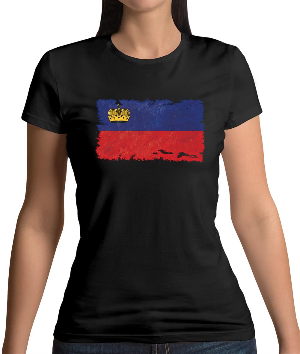 Liechtenstein Grunge Style Flag Womens T-Shirt