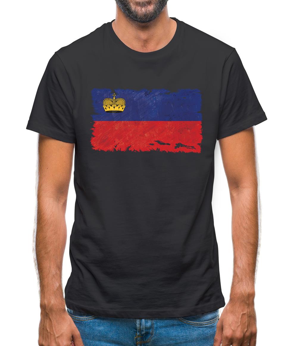 Liechtenstein Grunge Style Flag Mens T-Shirt