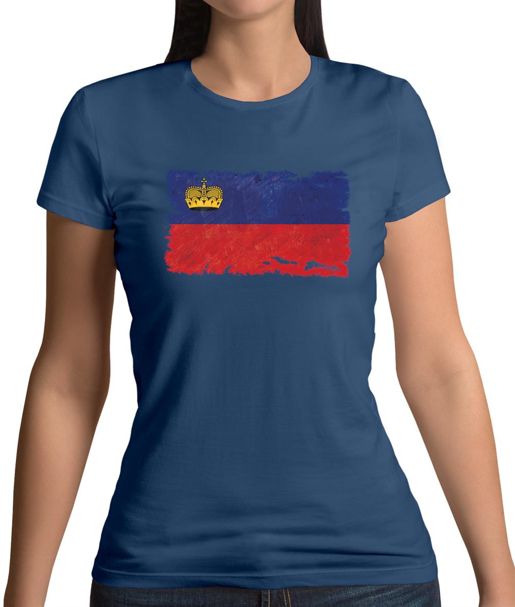 Liechtenstein Grunge Style Flag Womens T-Shirt