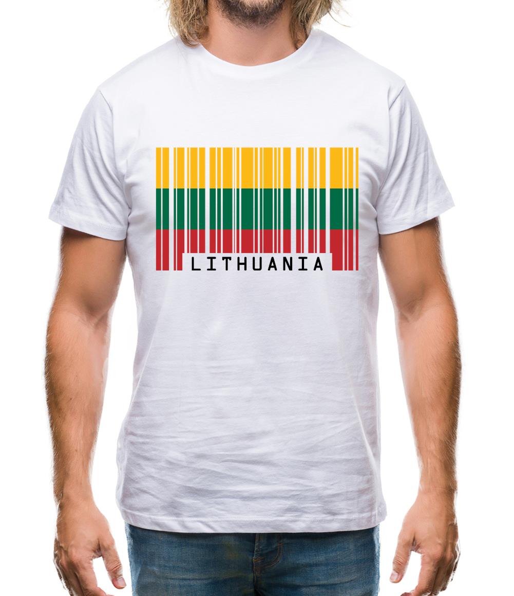 Lithuania Barcode Style Flag Mens T-Shirt