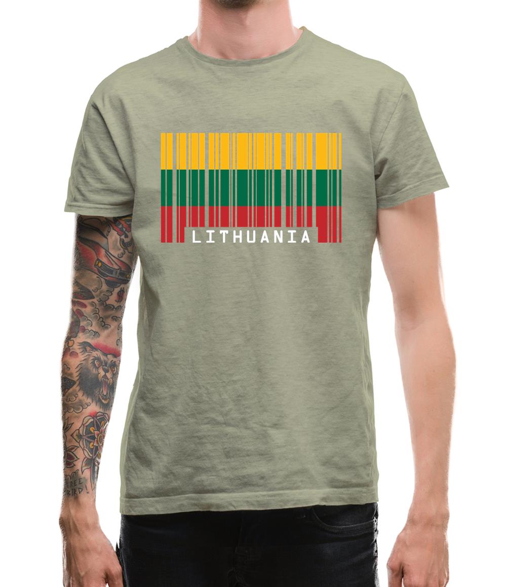 Lithuania Barcode Style Flag Mens T-Shirt