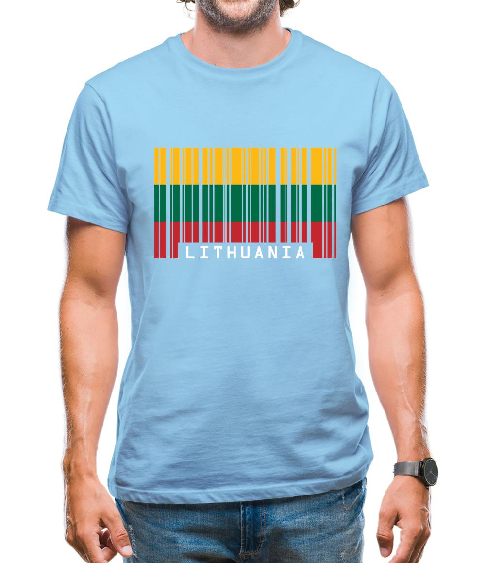 Lithuania Barcode Style Flag Mens T-Shirt